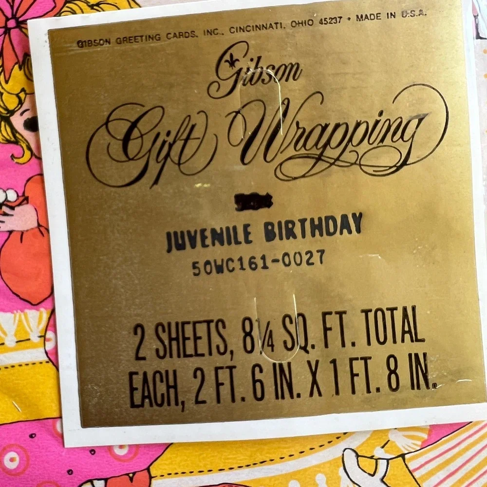 Vintage 70s Gibson Wrapping Paper Pink Girl Birthday New in Package Retro Crafts